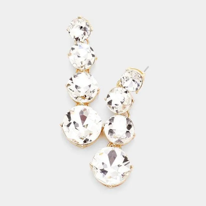 Round Clear Crystal Gold Evening Earrings