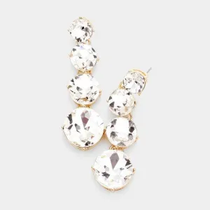 Round Clear Crystal Gold Evening Earrings
