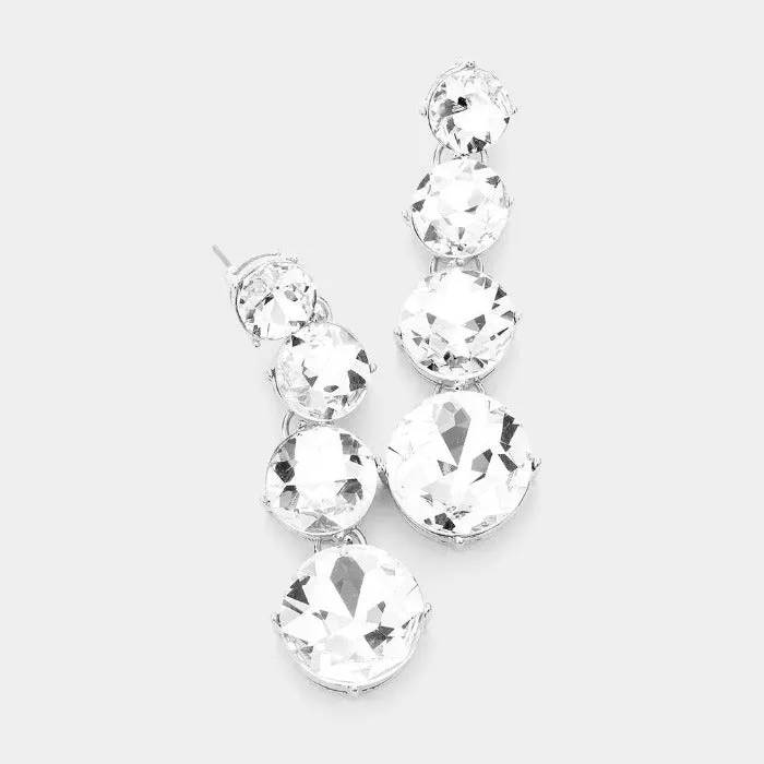 Round Clear Crystal Silver Evening Earrings