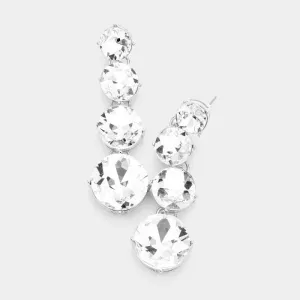 Round Clear Crystal Silver Evening Earrings