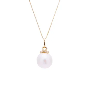 Sabel Pearl 14K Yellow Gold 12-13mm White Ming Pearl and Diamond Necklace