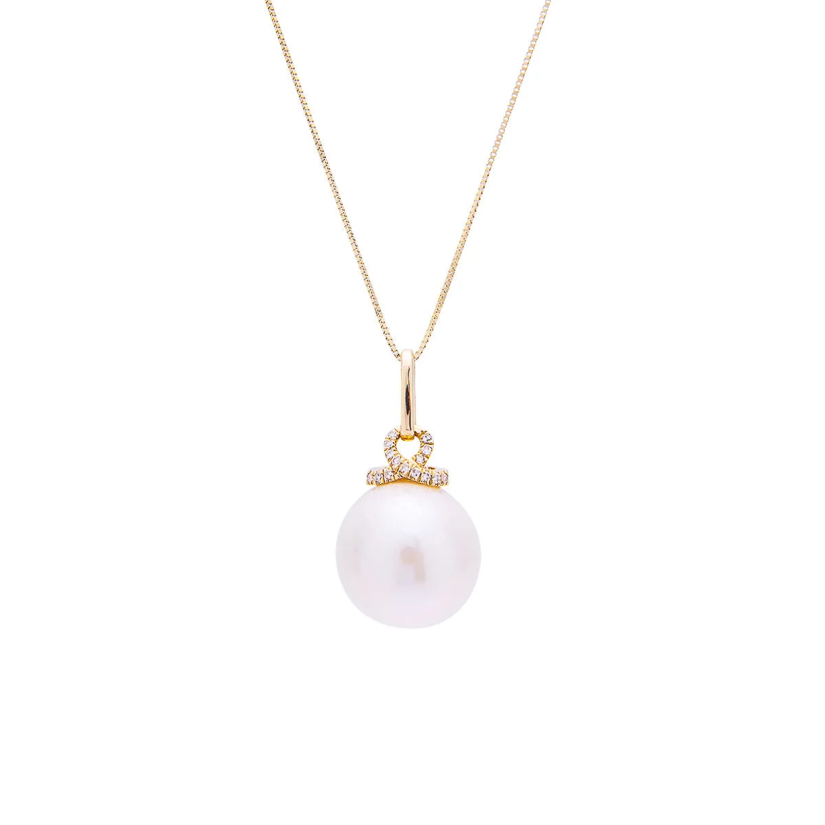 Sabel Pearl 14K Yellow Gold 12-13mm White Ming Pearl and Diamond Necklace