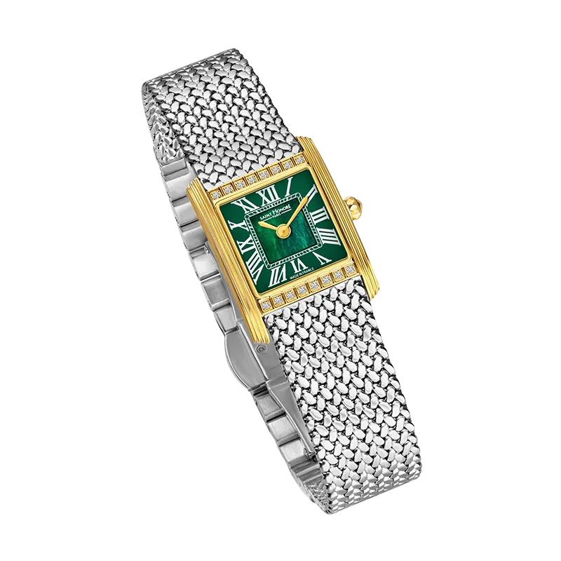 Saint Honore Palais Royal Women's Green MOP Dial Gold case Silver Mesh Bracelet Watch