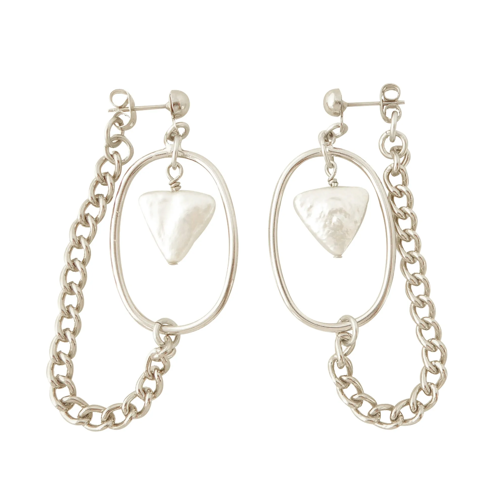 Saturn earrings in pearl triangle