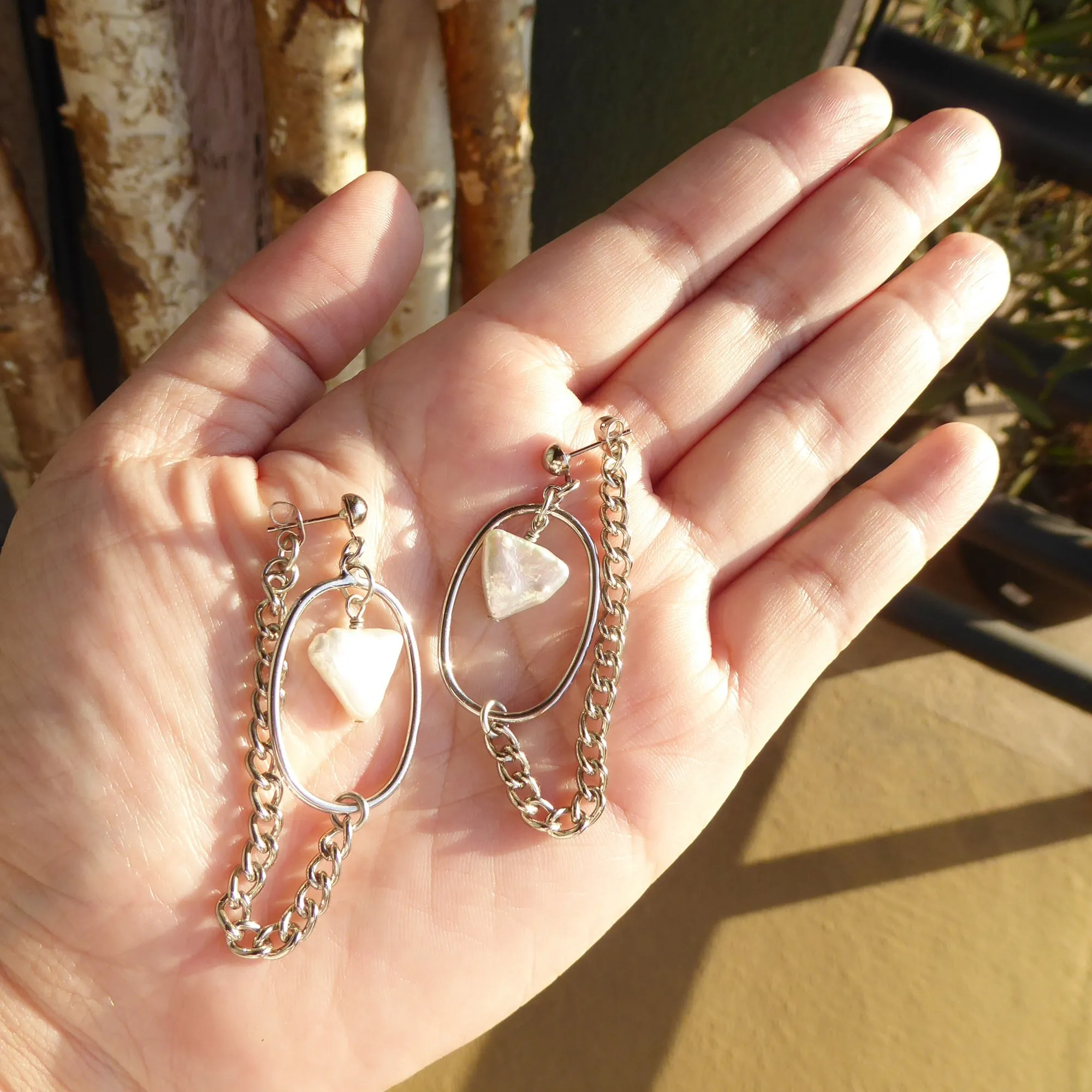 Saturn earrings in pearl triangle