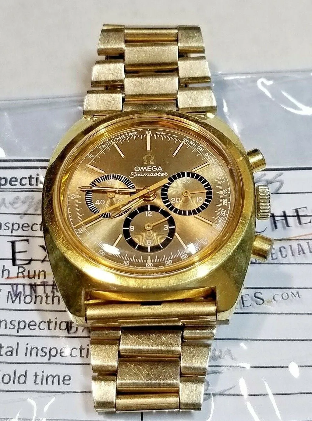 Serviced Vintage Omega SeaMaster 145.029 Gold Top Chronograph 1970 Cal 861 Watch