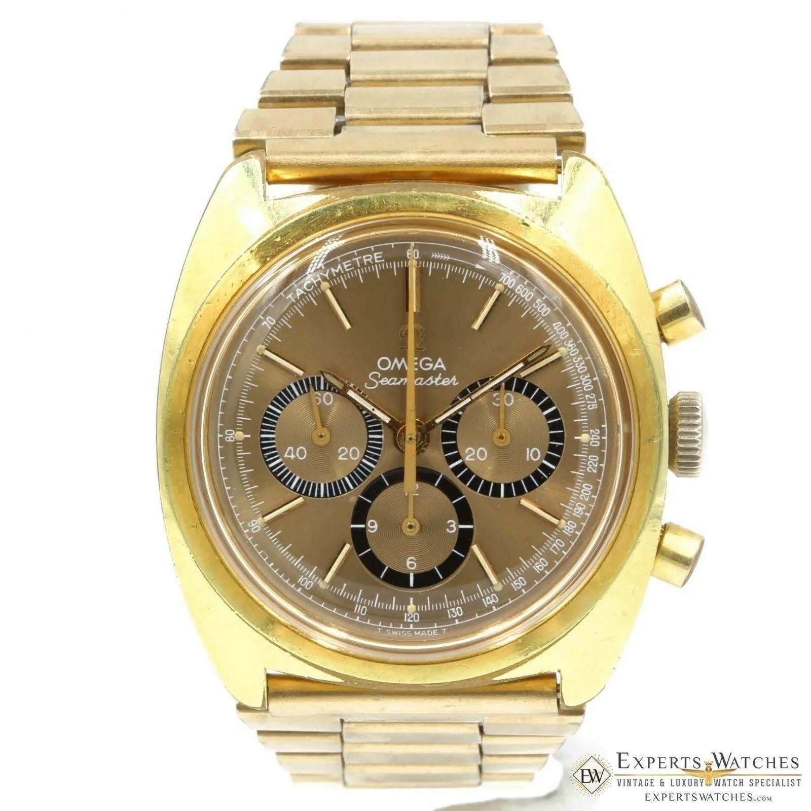 Serviced Vintage Omega SeaMaster 145.029 Gold Top Chronograph 1970 Cal 861 Watch