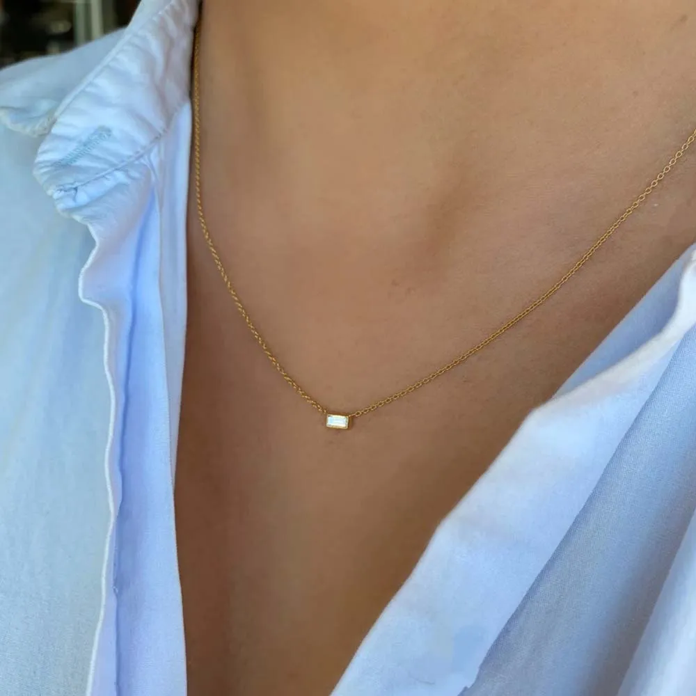 Sethi Silhouette Single Stone Baguette Diamond Necklace