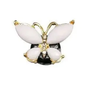 Shoe charm brooch - Butterfly white on gold with diamond body