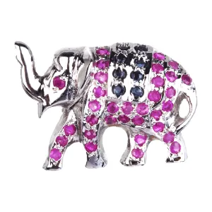 Silver 925 Pendant/Brooch with Blue Sapphire and Ruby