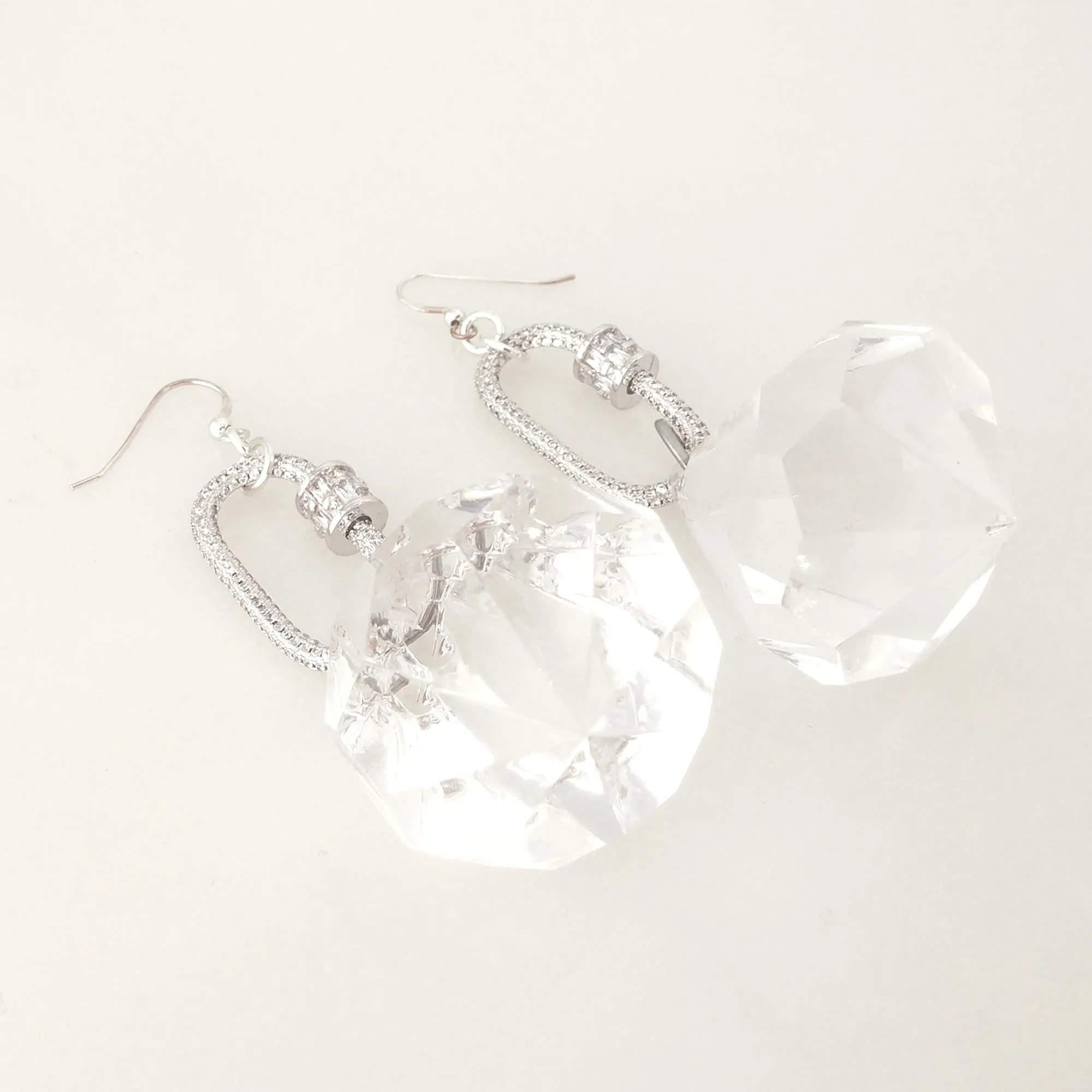 Silver carabiner gem earrings