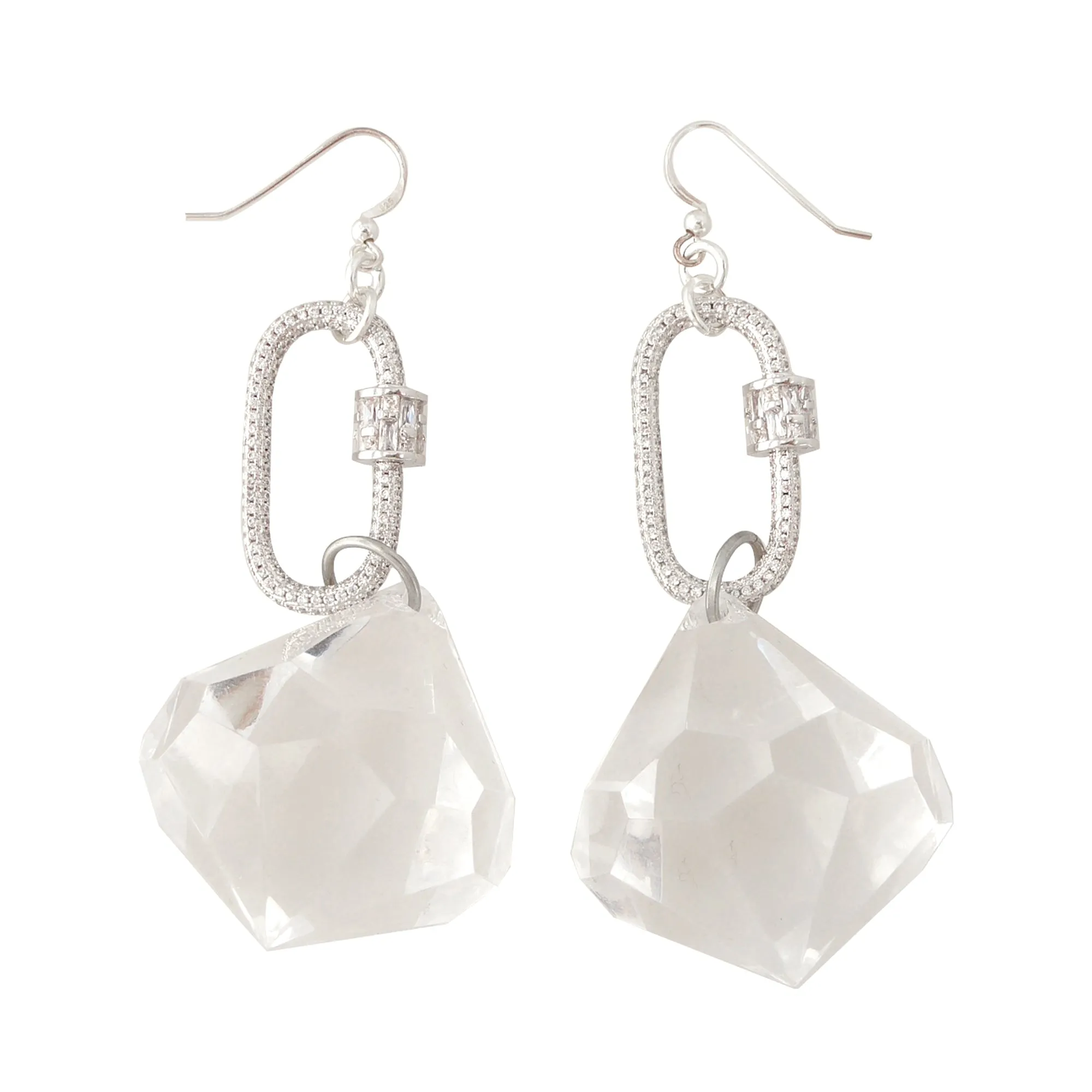 Silver carabiner gem earrings