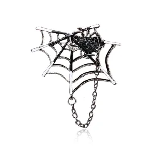 Silver Diamond-Inlaid Spider Web with Chain Creative Brooch 3pcs