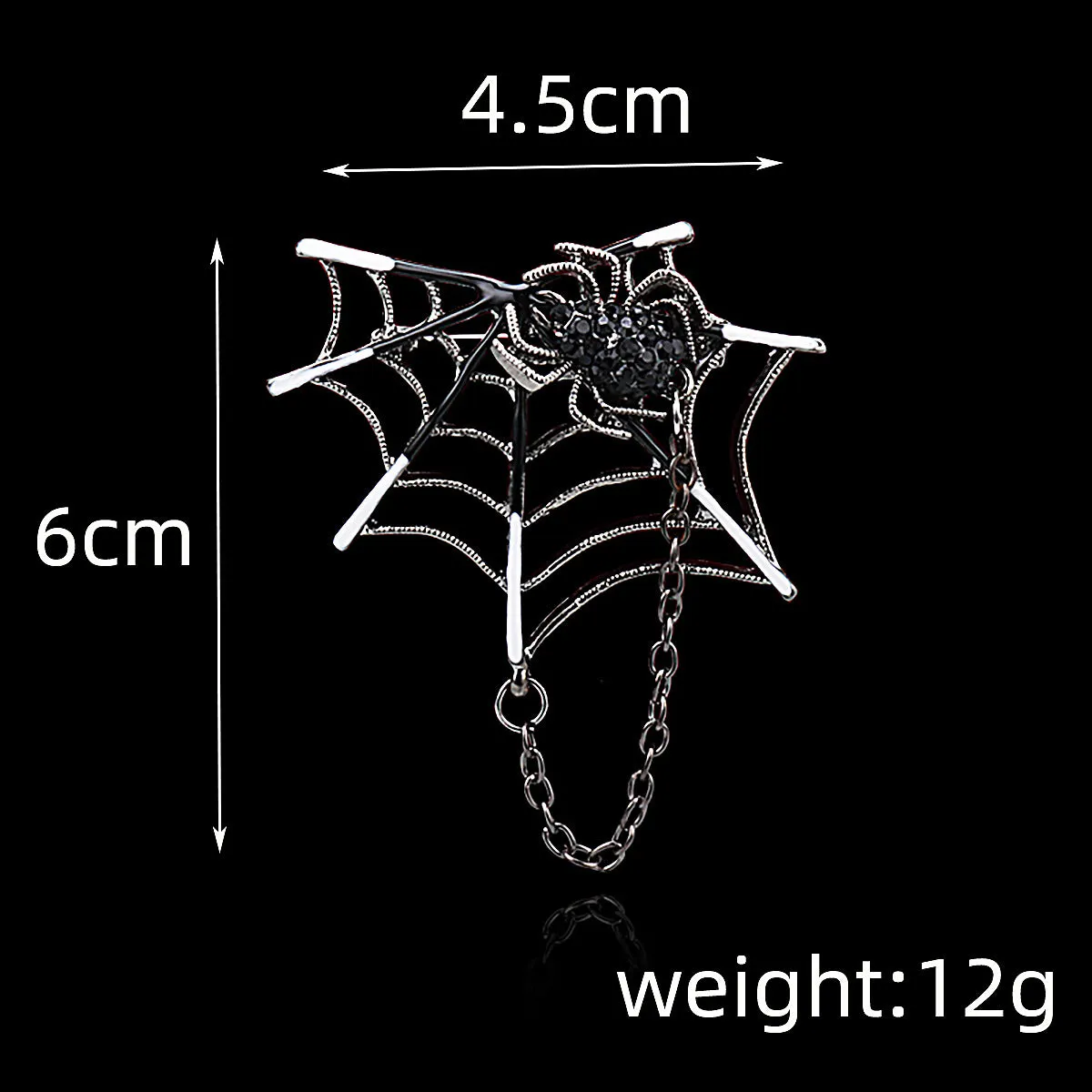 Silver Diamond-Inlaid Spider Web with Chain Creative Brooch 3pcs