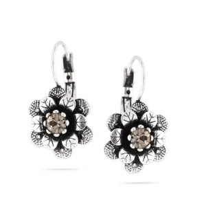 SILVER FLOWER CRYSTAL  EARRINGS #215BK3101