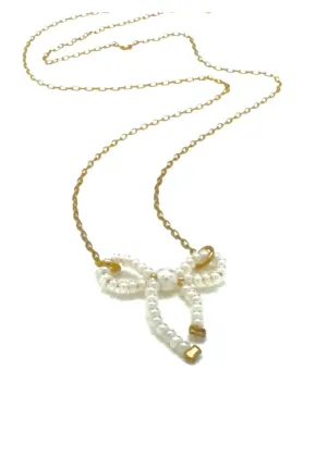 Silver Girl Pearl Bow Necklace