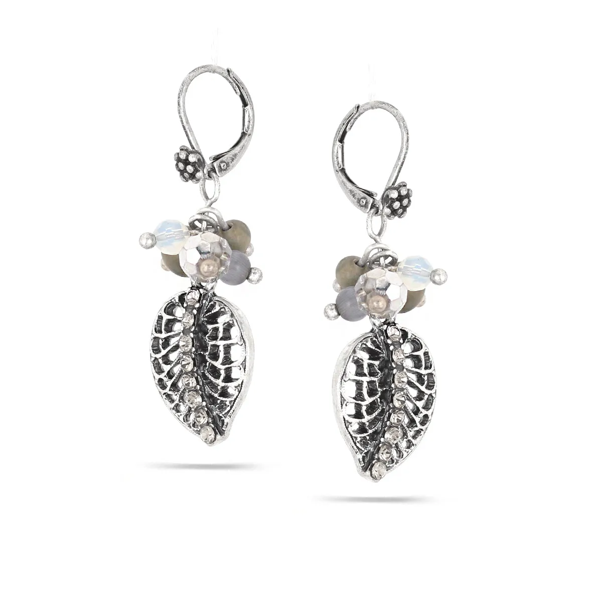 SILVER LEAF CRYSTAL DROP EARRINGS #280GR3401 (7E4/6B5)