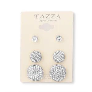 SILVER RHINESTONE CRYSTAL SET OF 3 ROUND POST EARRINGS #SWKK-11618RHO (AG17)