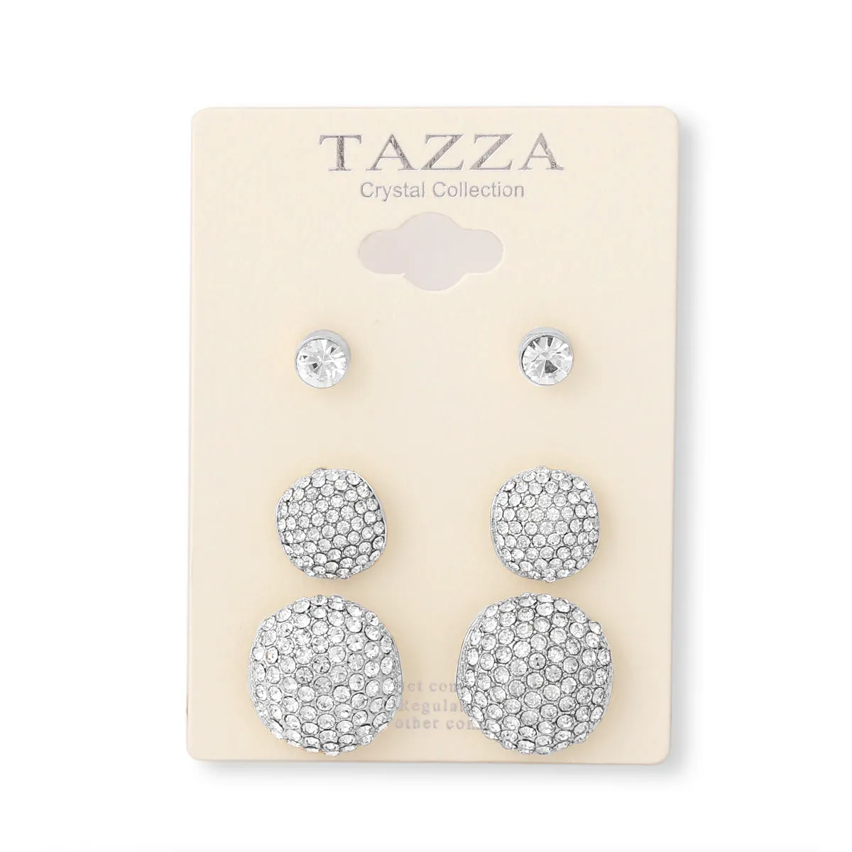 SILVER RHINESTONE CRYSTAL SET OF 3 ROUND POST EARRINGS #SWKK-11618RHO (AG17)