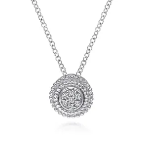 Silver Round Diamond Cluster Pendant Necklace