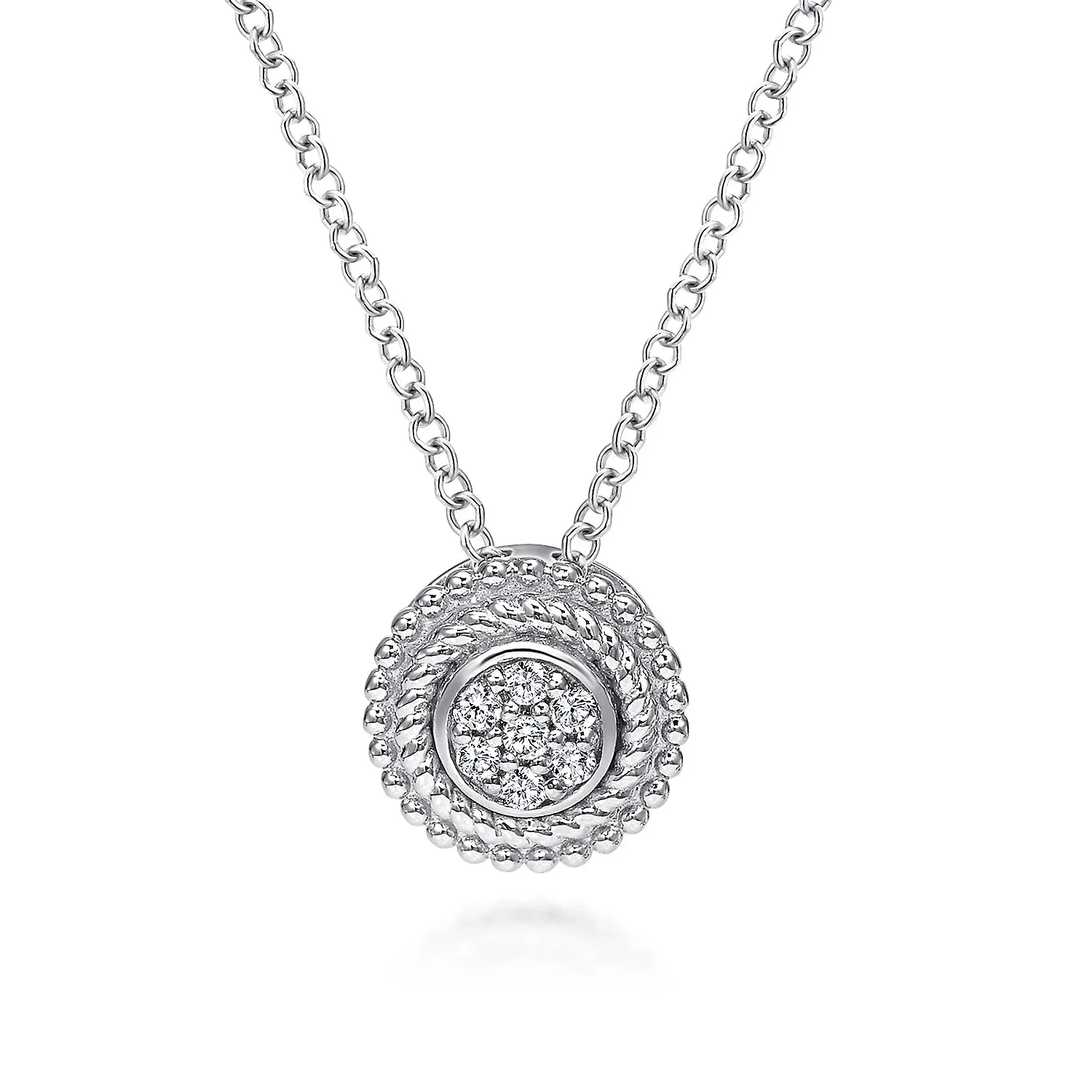 Silver Round Diamond Cluster Pendant Necklace