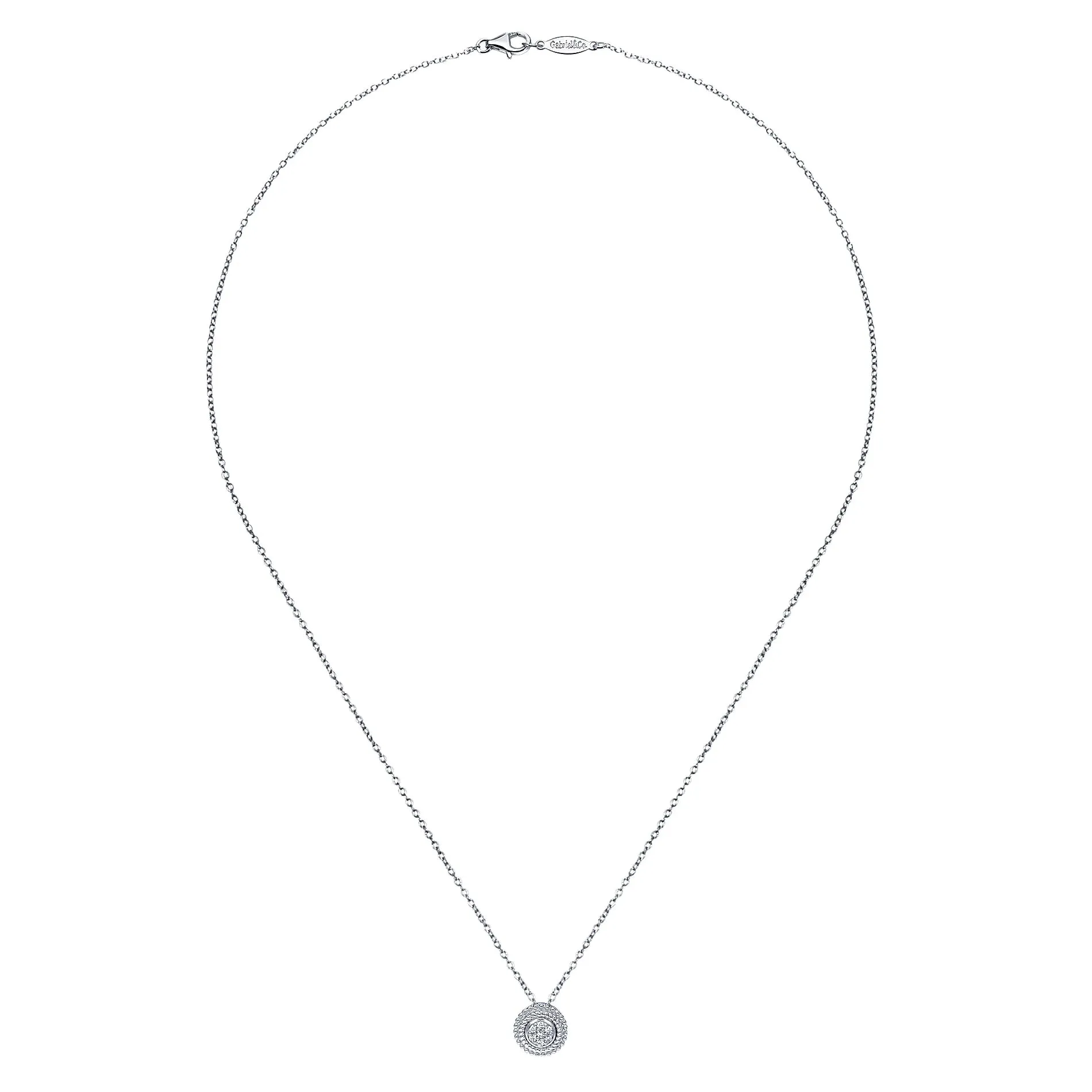 Silver Round Diamond Cluster Pendant Necklace