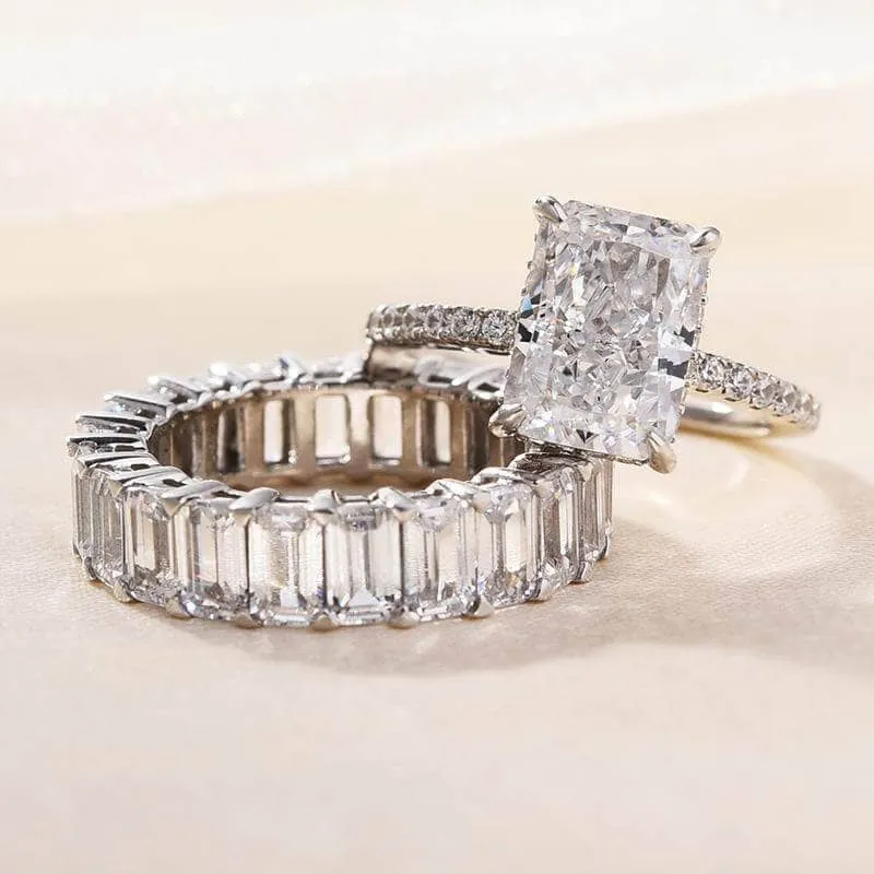 Simulated Diamond Radiant Cut & Emerald Cut Ring Set
