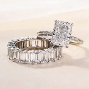 Simulated Diamond Radiant Cut & Emerald Cut Ring Set