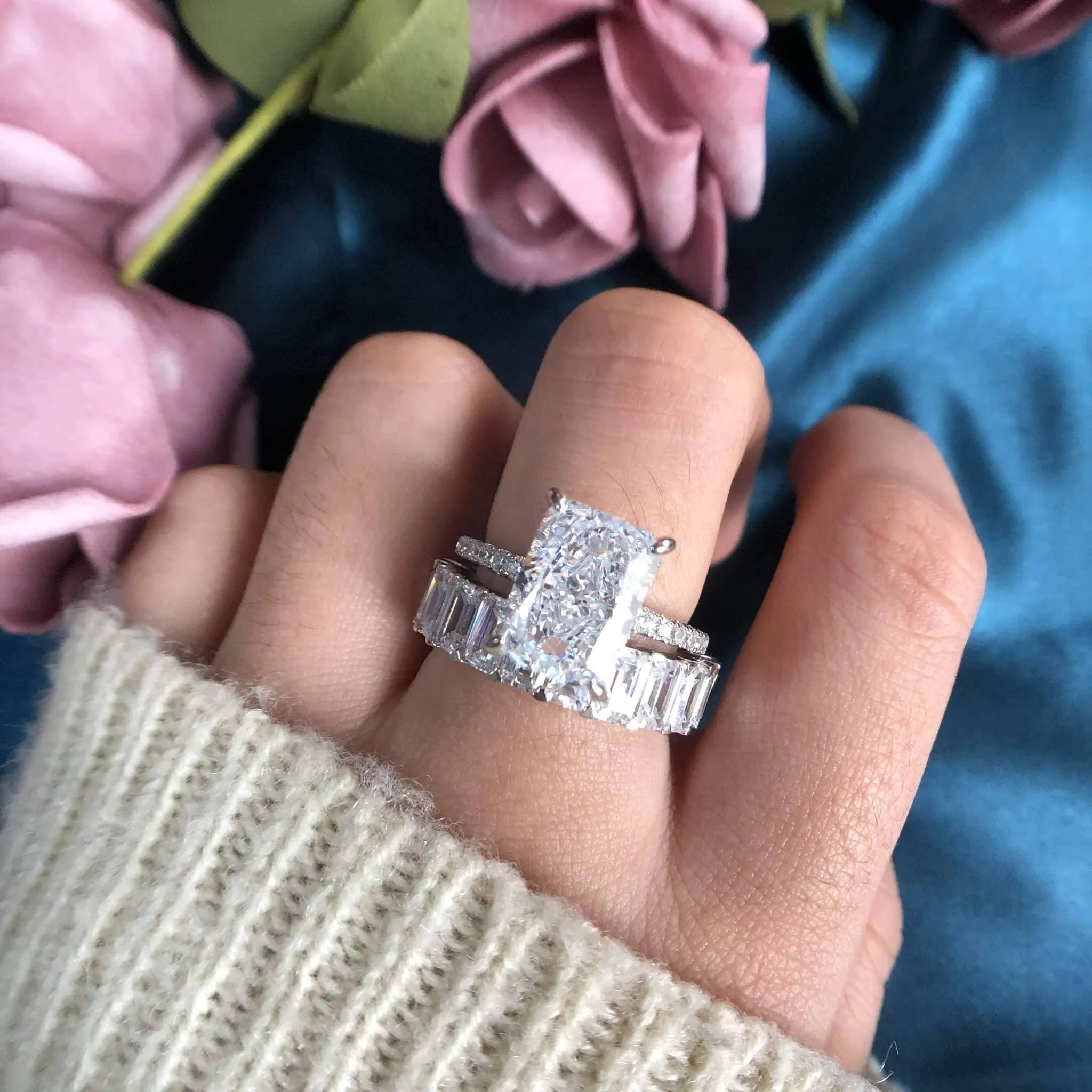 Simulated Diamond Radiant Cut & Emerald Cut Ring Set