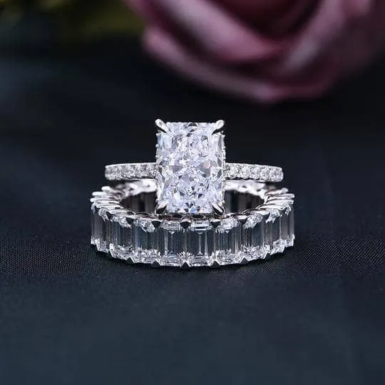 Simulated Diamond Radiant Cut & Emerald Cut Ring Set