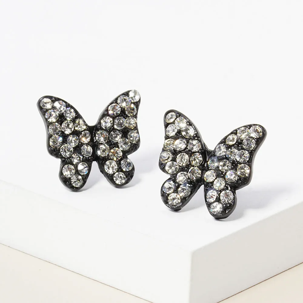 Small Black Rhinestone Butterfly Stud Pageant Earrings | Crystal Earrings for Little Girls | 645915