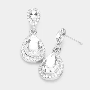 Small Clear Crystal Double Teardrop Earrings on Silver | 515261