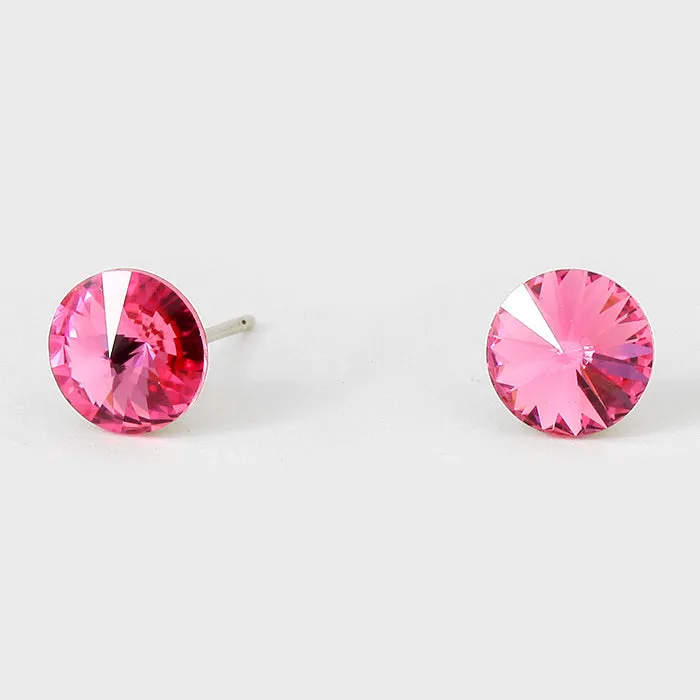 Small Pink Round Crystal Stud Earrings | 8 mm | 123248