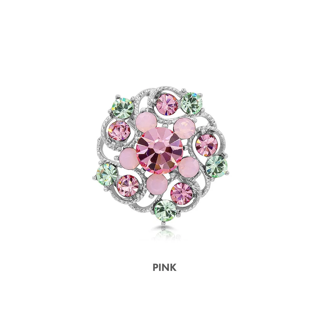 SO SEOUL Leilani Flower Swirl Mixed Colored Austrian Crystal Mini Baby Brooch Keronsang Pin Hijab