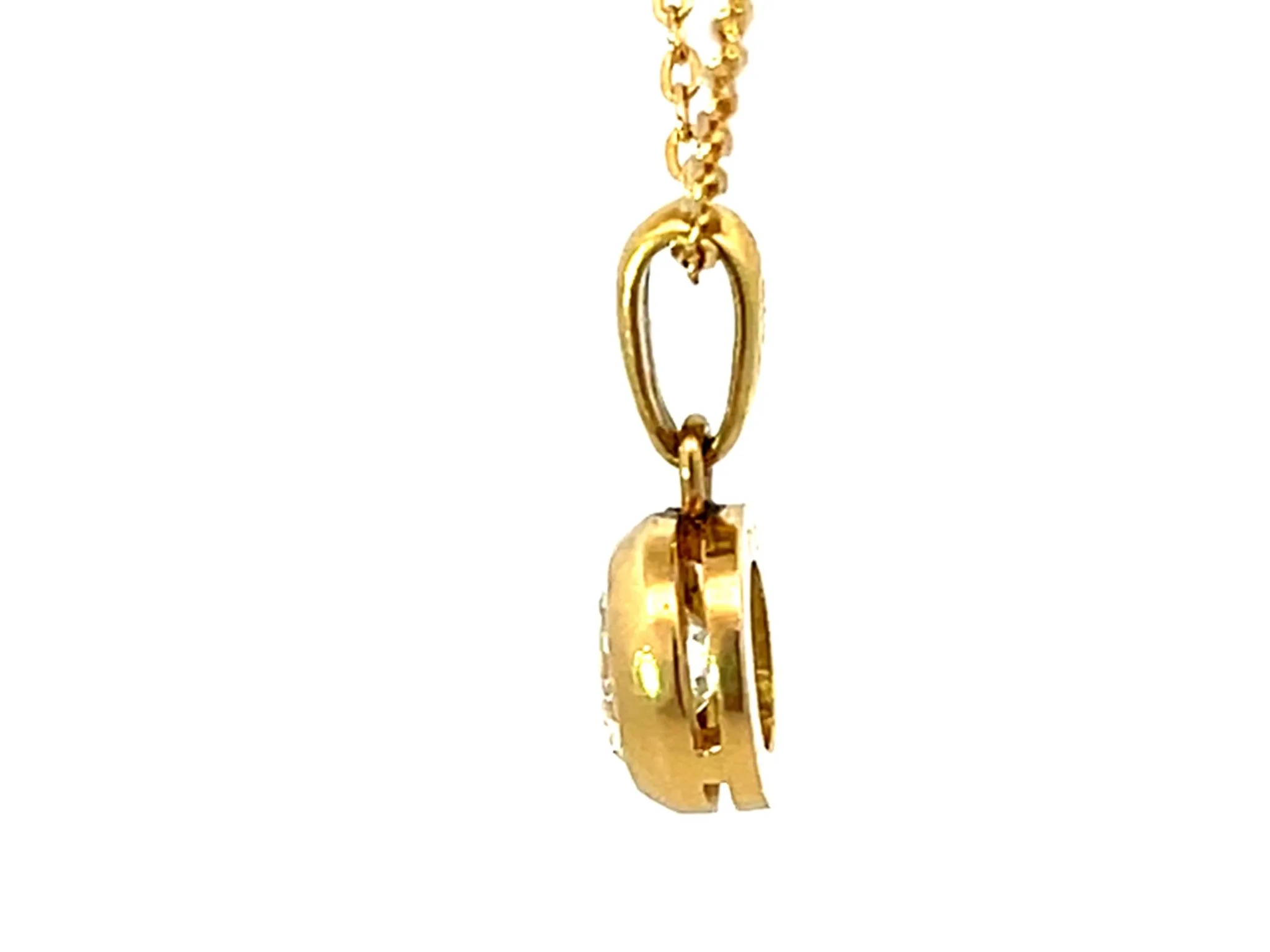 Solid 18k Yellow Gold Diamond Bezel Pendant