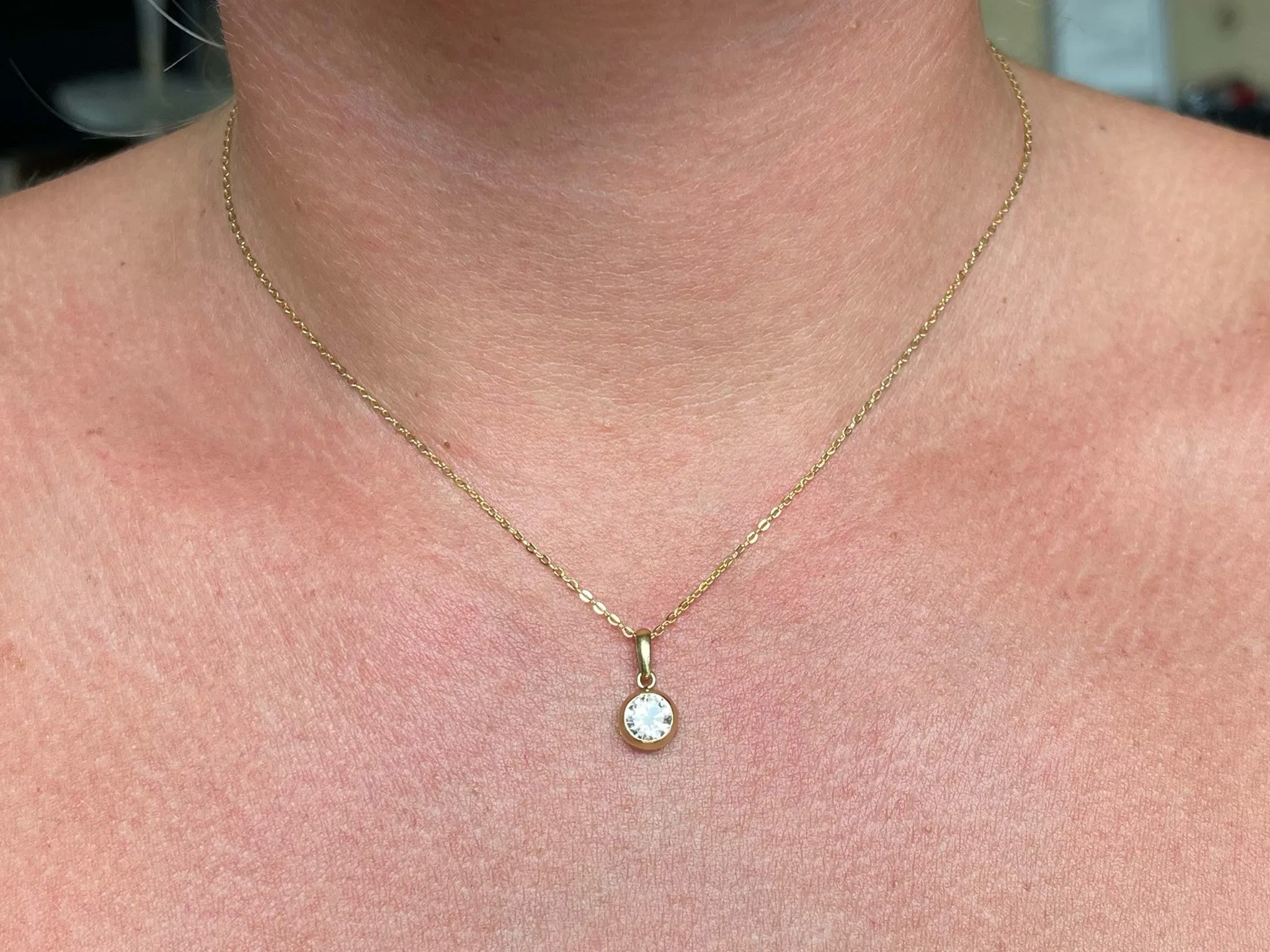 Solid 18k Yellow Gold Diamond Bezel Pendant