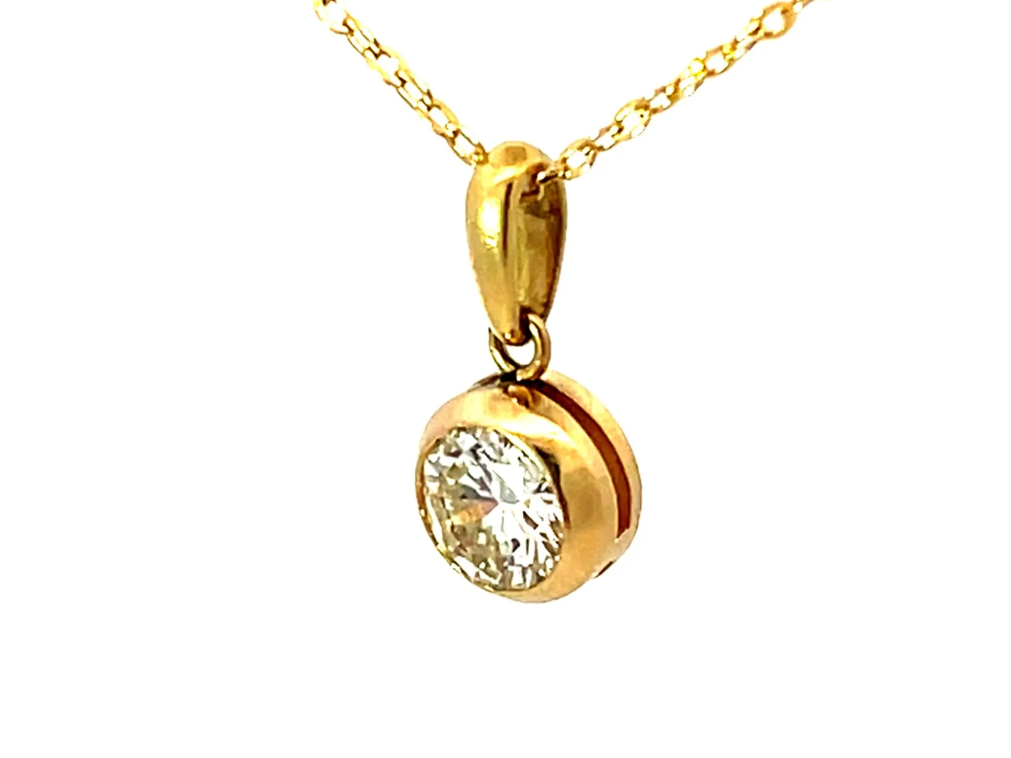 Solid 18k Yellow Gold Diamond Bezel Pendant