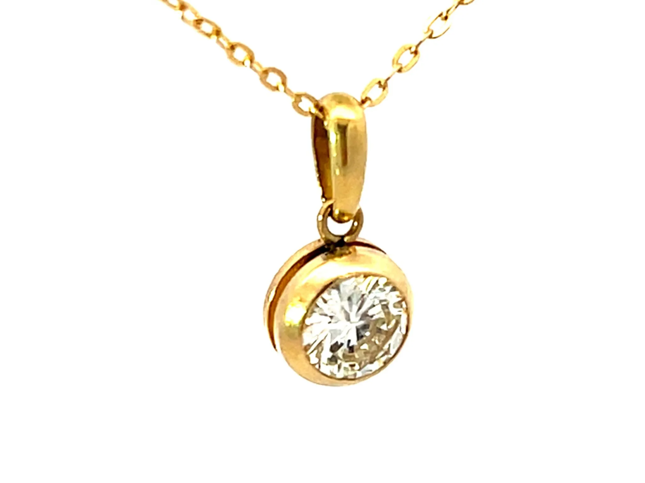 Solid 18k Yellow Gold Diamond Bezel Pendant