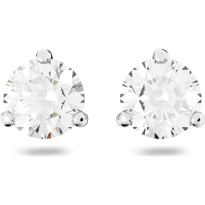 Solitaire stud earrings 1800046 Round cut crystal, White, Rhodium plated