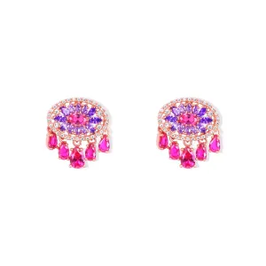 Sparkle Set Enhanced Fuchsia and Purple Crystal Abstract in Gold Plating Earrings