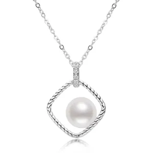Square Holllow Natural Freshwater Pearl Pendant Necklace