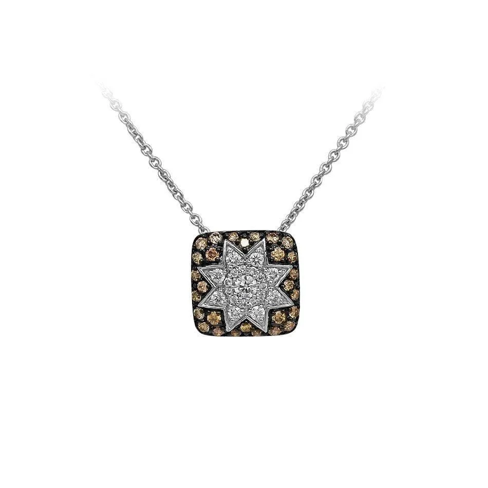 Square Star Champagne Diamond Necklace in White Gold