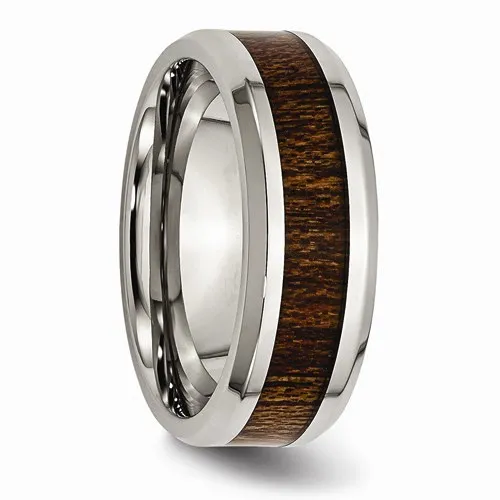 Stainless Steel (8mm) Brown Koa Wood Inlay Enameled Band