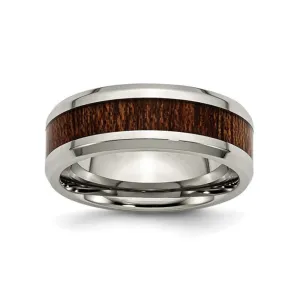 Stainless Steel (8mm) Brown Koa Wood Inlay Enameled Band
