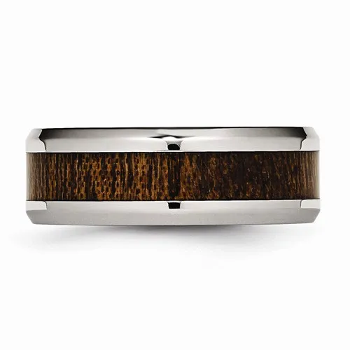 Stainless Steel (8mm) Brown Koa Wood Inlay Enameled Band