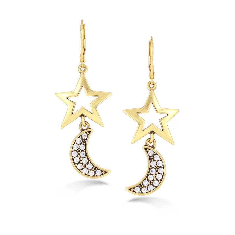 STAR AND MOON CRYSTAL EARRINGS #200GD3301 (4B2)