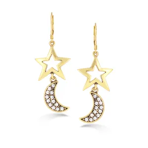 STAR AND MOON CRYSTAL EARRINGS #200GD3301 (4B2)