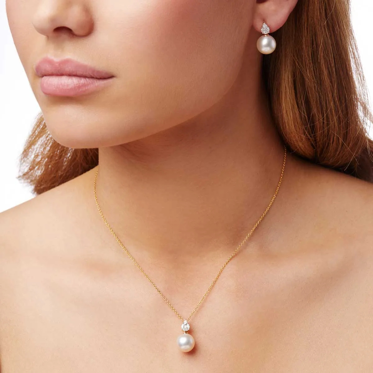 Starlight 18K Gold Pearl Diamond Prism Earring and Pendant Set