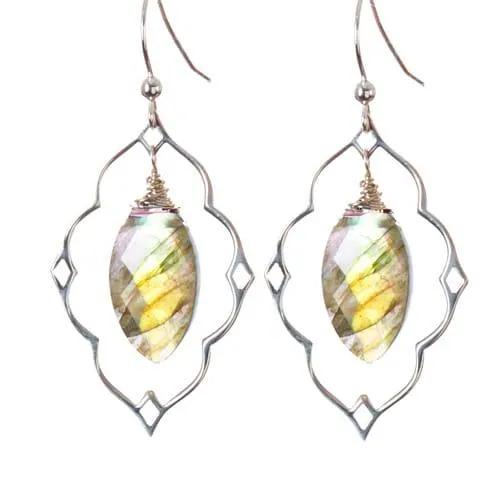 Statement Filigree Earrings with Marquee Gem