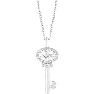Sterling Silver .03 CTW Diamond Key 16-18" Necklace